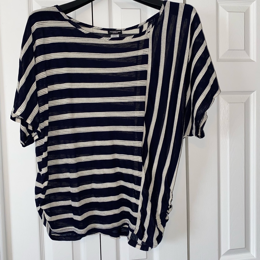 Navy blue and white striped shirt